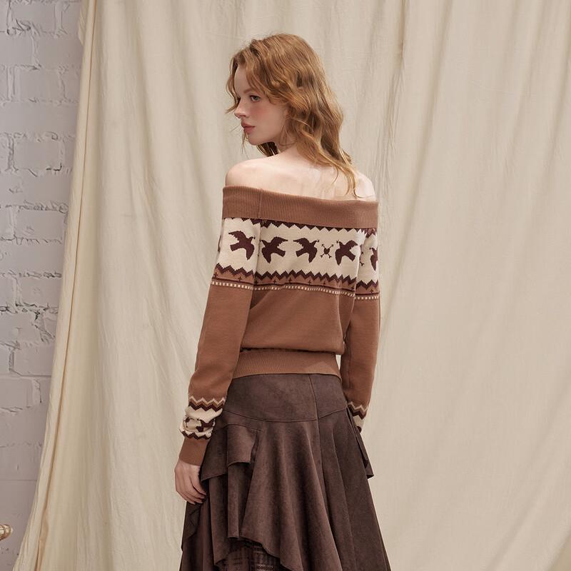 UNIFREE Boho Off-Shoulder Fair Isle Knit Sweater