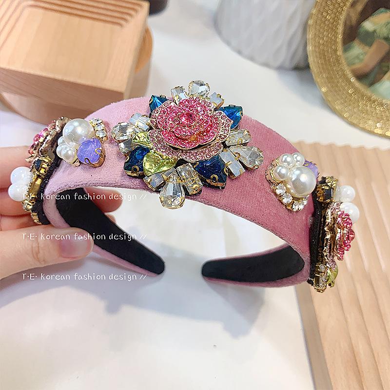 

Барокко Романтический Розовый Бриллиант Цветок Сверкающая Повязка на Голову Корона Головная Повязка Одежда для Подиума Головной Убор Ювелирное Изделие для Невест