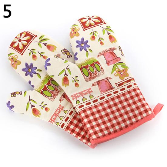 1Pc Dots Grids Print Oven Mitt Heat Resistant Protector Kitchen Holder Glove