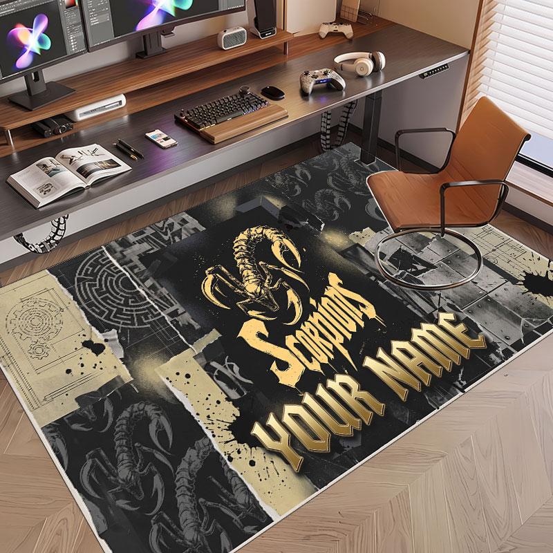 Custom Rug Scorpions Pattern Print Name Text Soft Non‑Slip Floor Carpet for Home Indoor Decoration