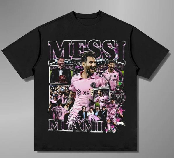 Summer New Classic Crew Neck T-shirt Football Star Messi Y2k Style Flat Print T-shirt Large Size Men's and Women's Top T-shirt