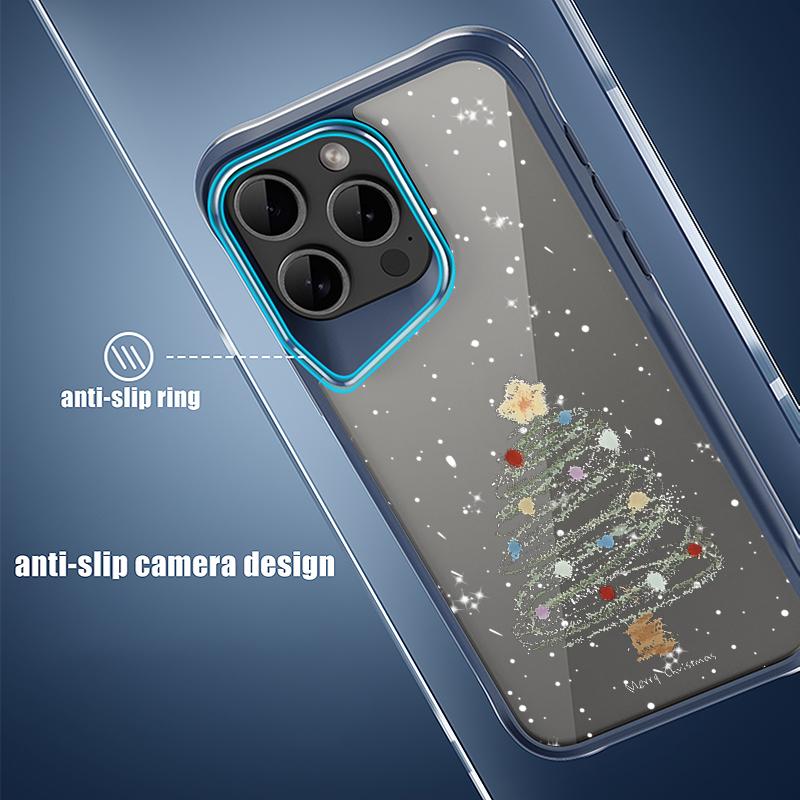 Dream Merry Christmas Tree Pattern Soft Edge Phone Case For iPhone 16 15 Pro Max 14 13 Pro Acrylic Clear Matte Shockproof Lens Protection Cover