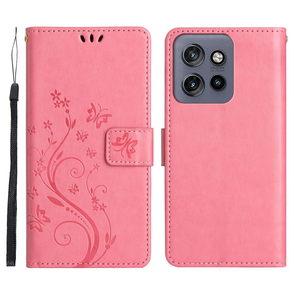 For Motorola Edge 60 Neo 5G/50 Neo 5G Leather Wallet Case Butterfly Flower Imprinted Phone Cover with Strap