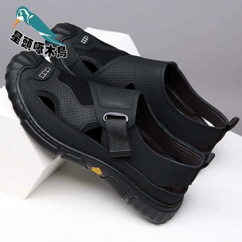 Men's shoes genuine leather 2025 new men's summer bag head mesh casual shoes breathable non-slip hole shoes