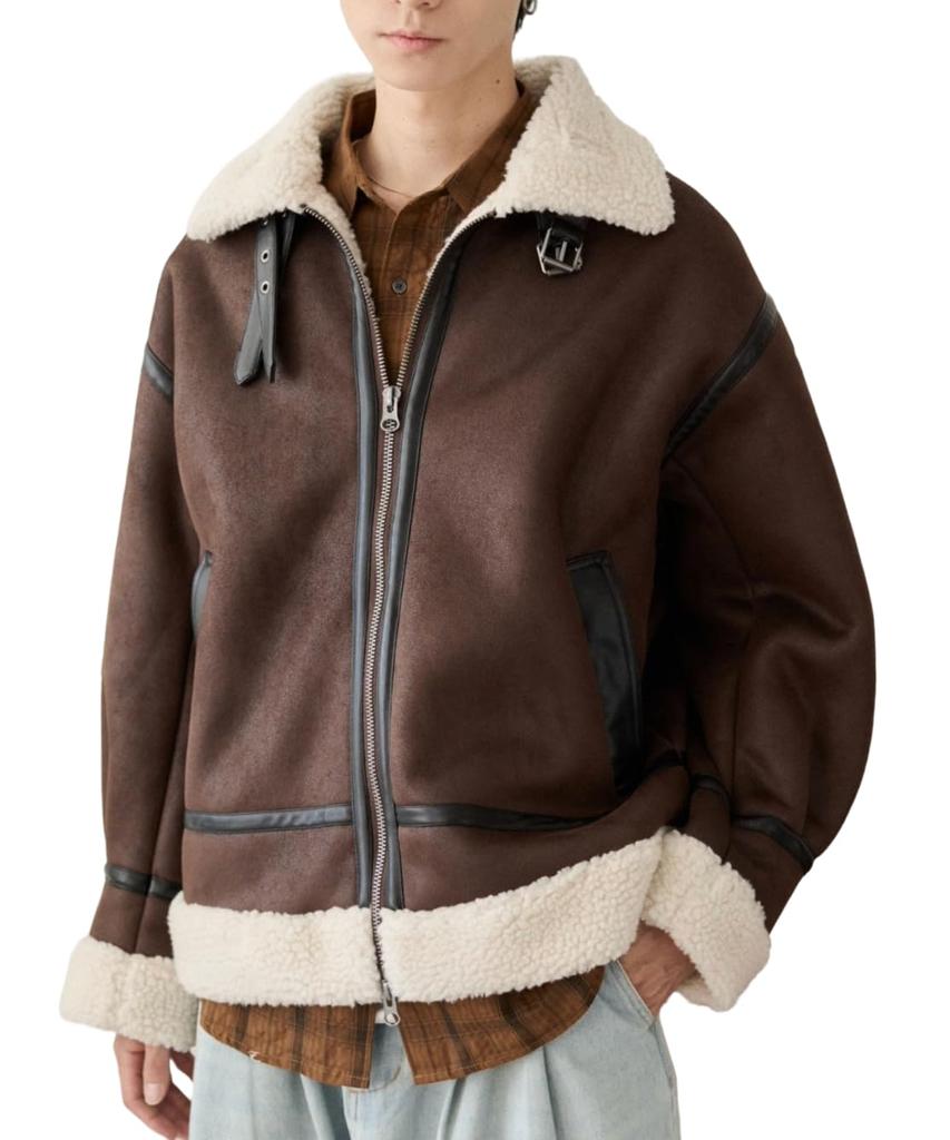 WEGO Cold Korean Loose Street Size Brown Men's B-3 Jacket, Unisex, Outerwear, Weather, Blouson, Boa, Style, Fall/Winter, Fit, Style, Gift, M,