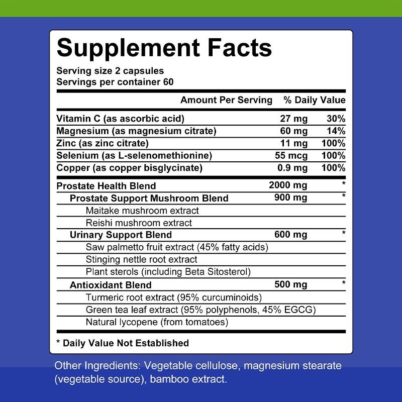 Prostata-Gesundheitskapseln Enthält Sägepalme Tanzpilz Vitamin C Selen zur Erhaltung der Prostata-Gesundheit 120 Vegetarische Kapseln