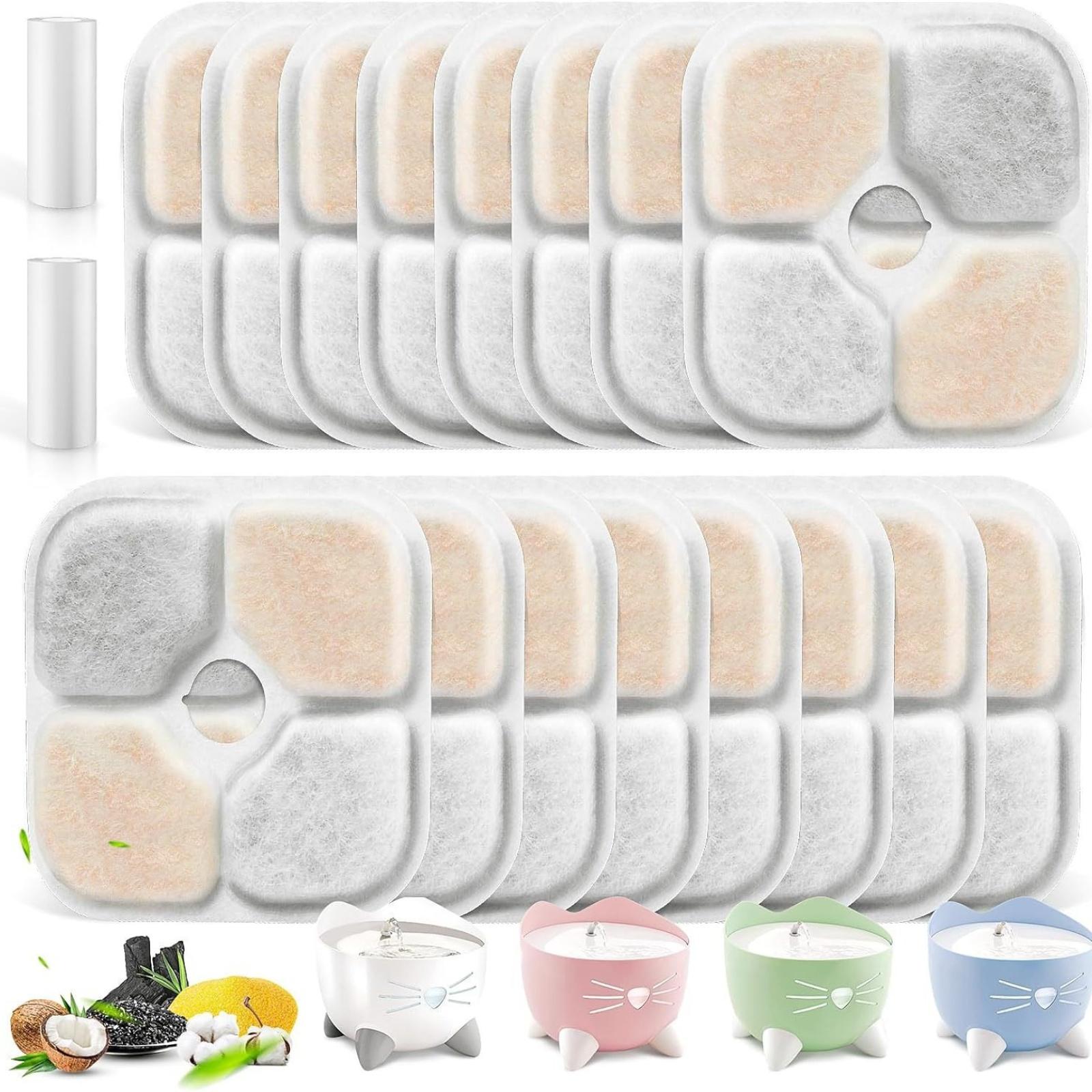 

16-Pack Replacement Filters for Cat Smart Fountain Pet Water Dispenser Filter 8.5*8.5*0.9CM 16 Pet Filter Cartridges + 2 белый