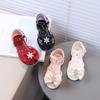 Girls' Rose Ribbon Bow and Rhinestone-Decorated Patent Leather Soft-Sole Princess Shoes / Fish-Mouth Children's Princess Sandals