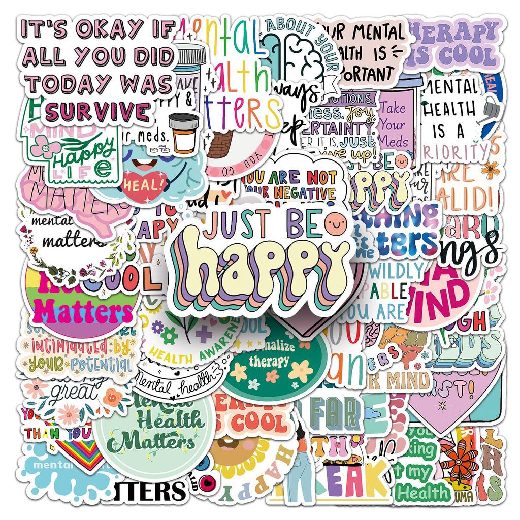 100 Mental Health Graffiti Stickers Personalized Depression English Slogan Decorative Water Cup Computer Stickers