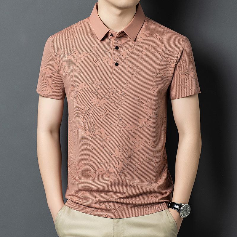 Summer Lapel Collar Short Sleeve T-Shirt Men's Printed Trendy Casual Polo Shirt Top