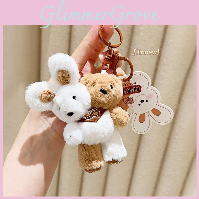 Whimsical Plush Double-headed Milk Tea Bear And Bunny Keychain With Cute Colors