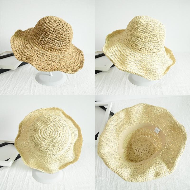 Natural Style Straw Hat For Women, Foldable And Easy To Carry, Ideal For Summer Outdoor Activities In Khaki And Beige