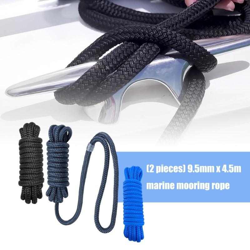 Pack Of 2 Marine Mooring Ropes 3/8 Inch Diameter 15 Inch Prespliced Rings Heavy Duty Nylon Dock Line For Boats With Maximumly Tensile Strength 12000LB