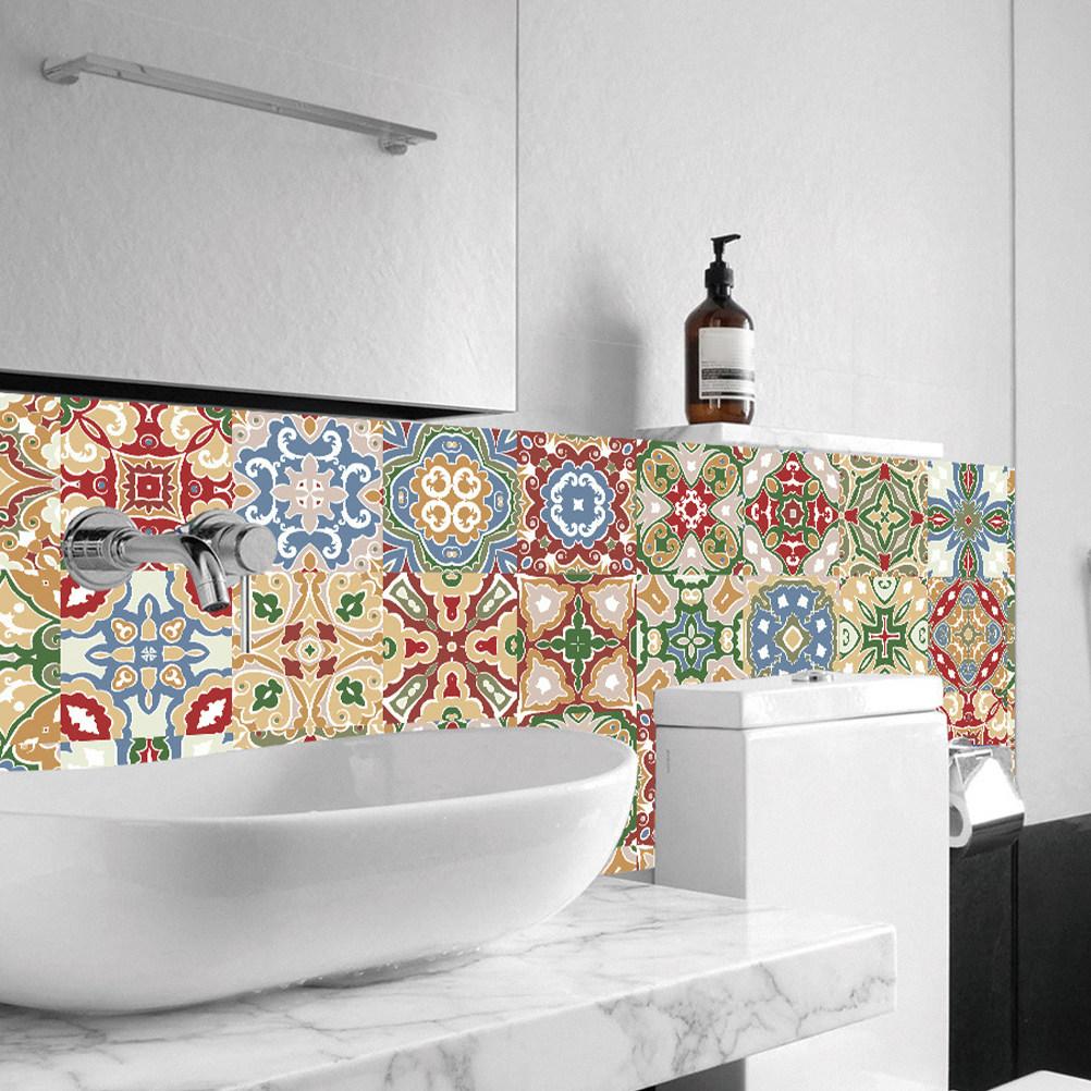 24pcs Cover Mosaic Tiles Retro Wall Stickers Bedroom Kitchen Decor Peel Stick Tile Bathroom Peel Stick Tile Decals 10x10cm