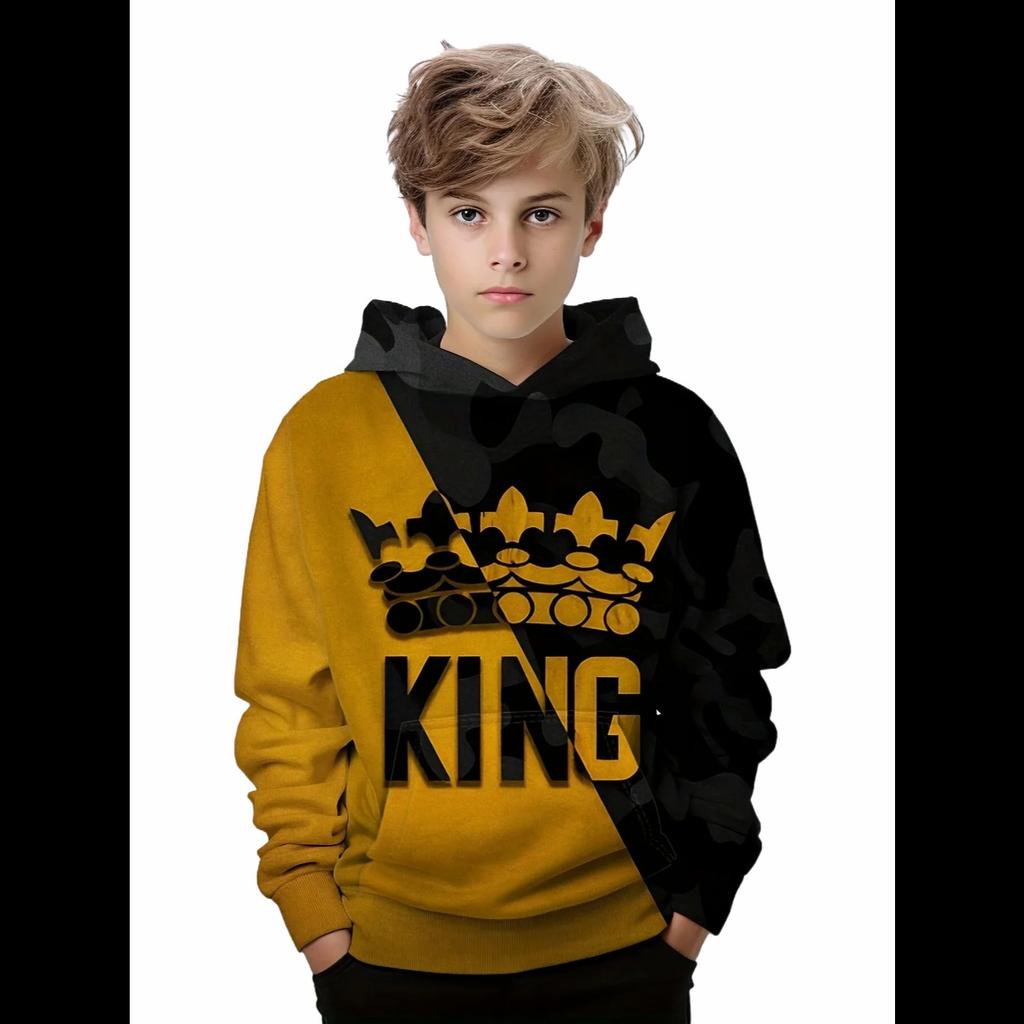 Hoodies Boy Casual Pullover Kids Hooded Long Sleeve King Print Sweatshirt Boys Spring Fall Kids Hoodie