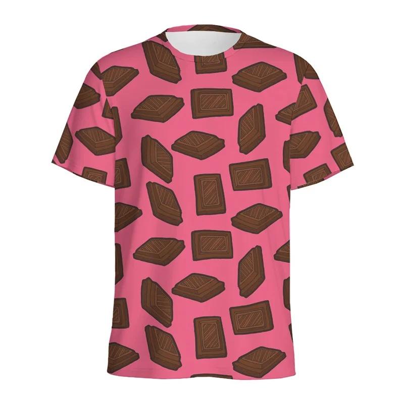 Men Kids Cartoon Cheese Chocolate Pattern T-shirt 3D Printed Summer Loose Short Sleeve Top Street Round-Neck Tee