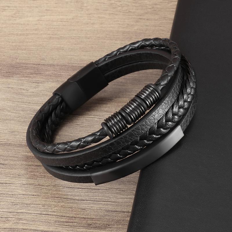 Classic Punk Metal Magnetic Clasp Multilayer Leather Bracelet for Men High Quality Handsome Party Jewelry Male Birthday Gift