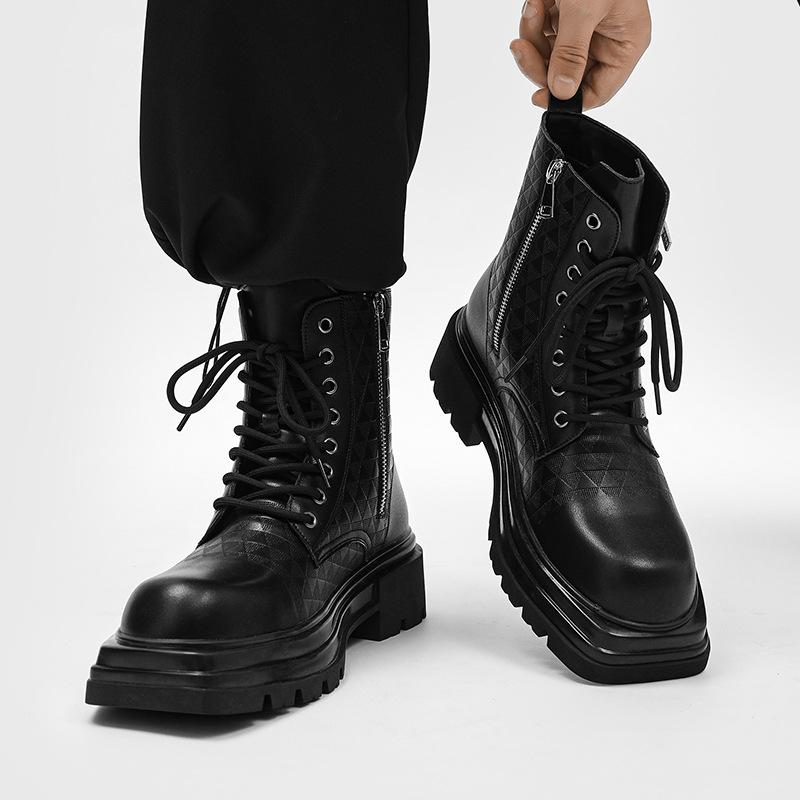 

New mid-boots in autumn, fake zipper design on both sides, thick-soled round head, black youth model. 38 чёрный