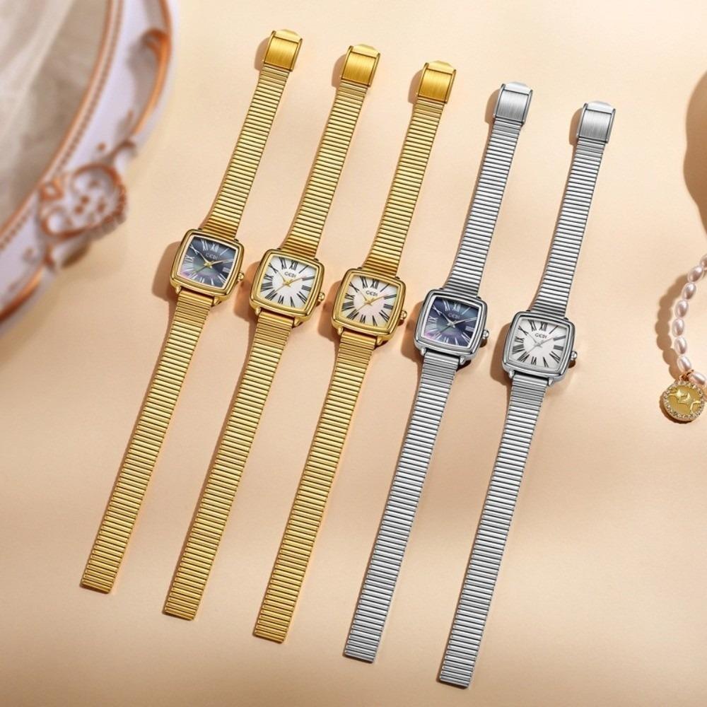 Fashion Stainless Steel Ladies' Watch Square Vintage Bracelet Wristwatch Jewelry Accessories Polished Gold Quartz Watch Business