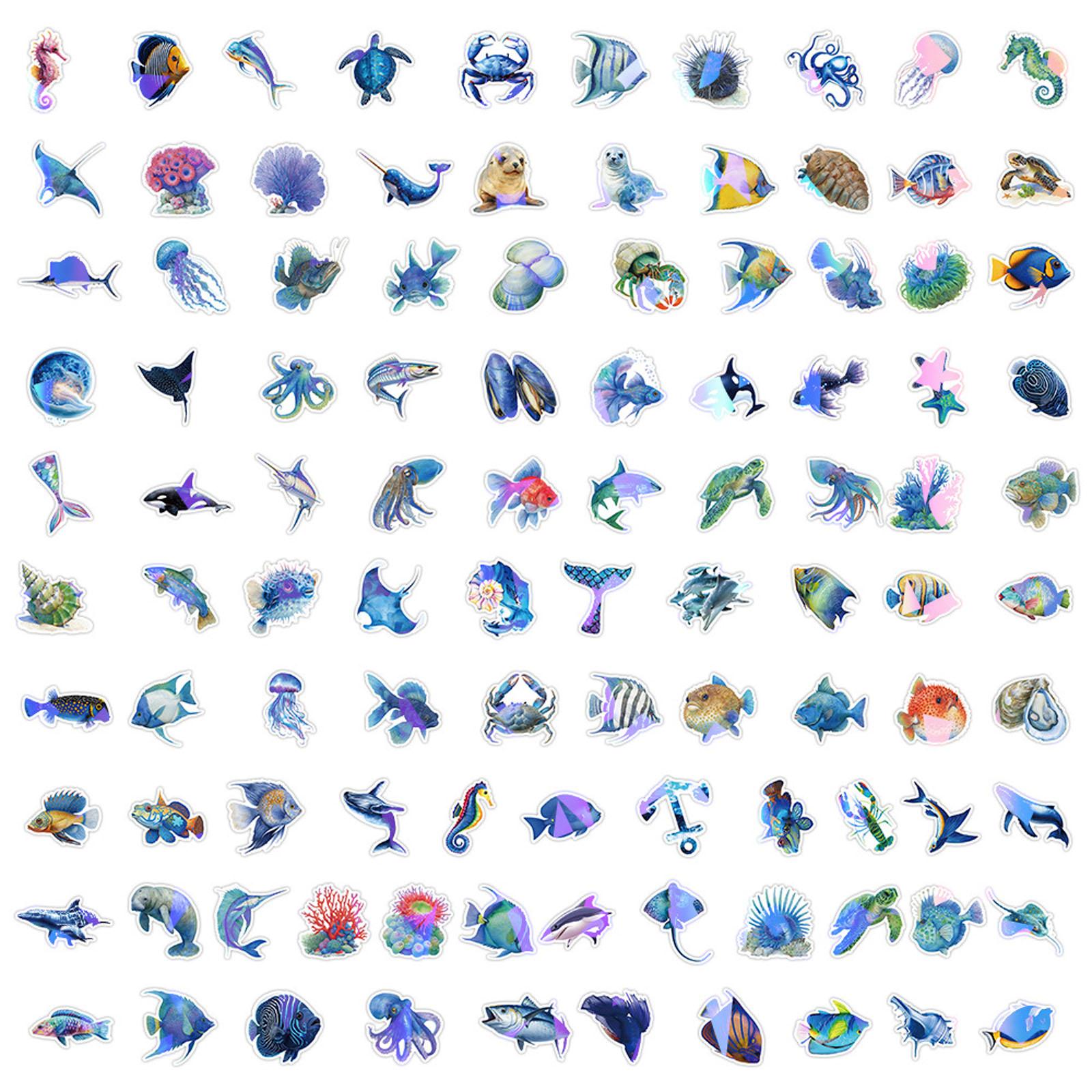 200pc Cartoon Life Stickers, Gold Foil Gift Box, Jellyfish And Dolphin Children s Gift Stationery Stickers