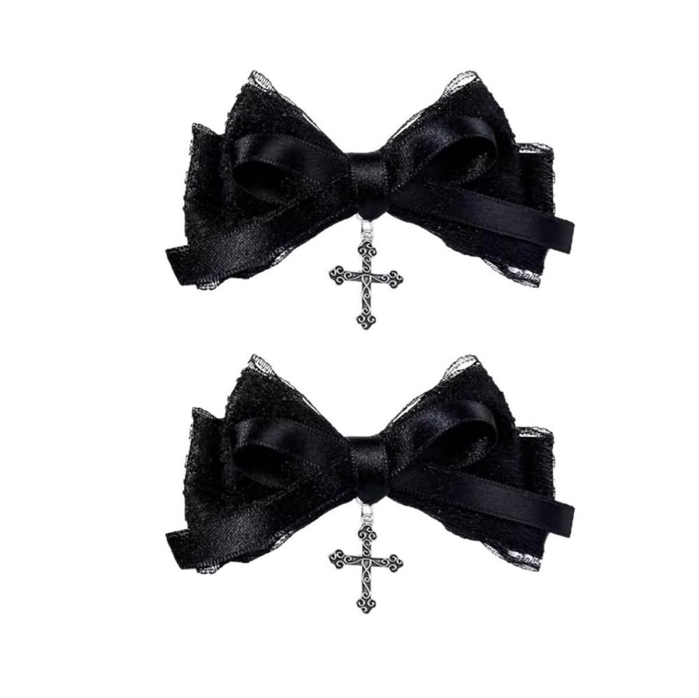 2pcs Gothic Style Bow Hair Clip Sweet Cool Hair Accessories Cosplay Black Wine Red Lace Hair Alligator Clips Barrette