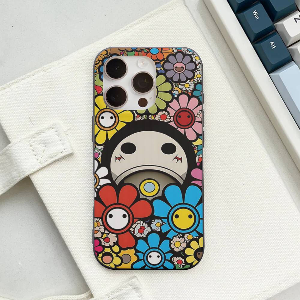 T-Takashi Flower M-Murakami Soft Corrugated Phone Case For IPhone 11 12 13 14 15 16 17 Pro Max Plus Ripple Silicone Cover