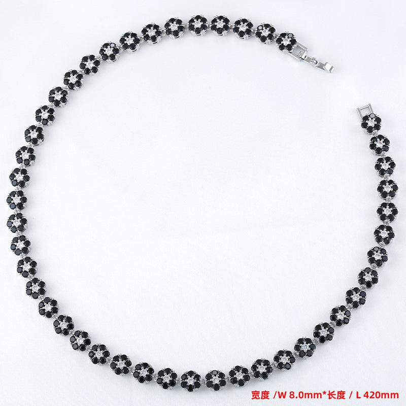 Temperament Light Luxury Copper Inlaid Diamond Flower Petal Bracelet Necklace Tennis Flower Jewelry Set Vl526-527