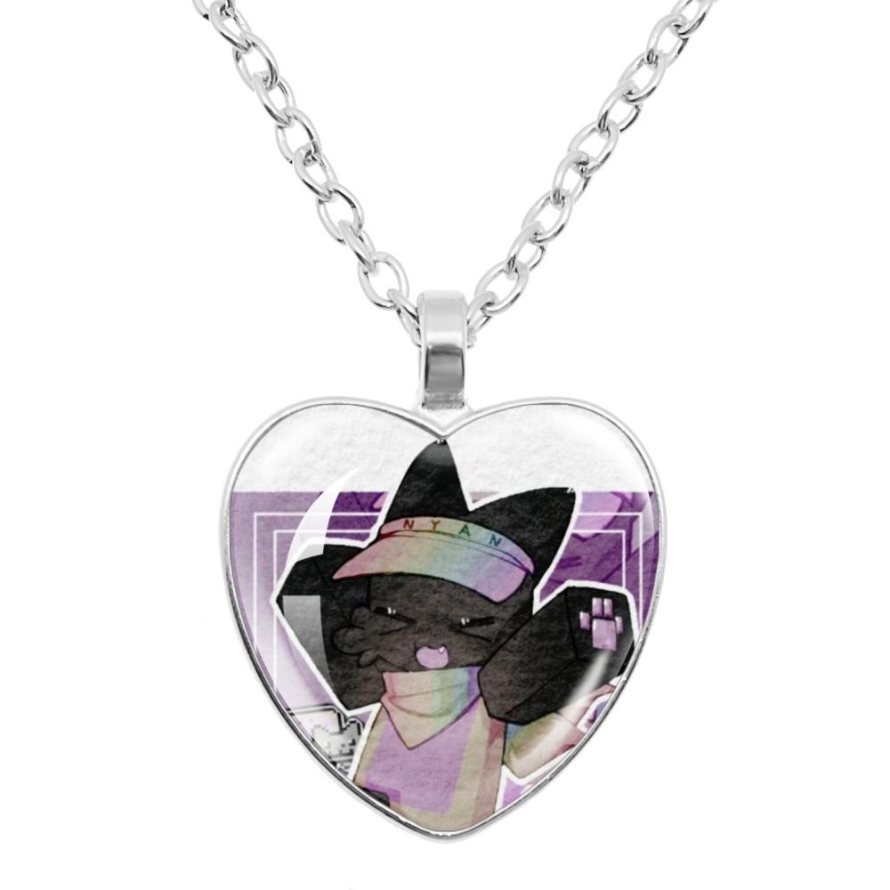 Game Forsaken Azure Anime Azure x Two Time Fanart Funny MeMe Glass Heart Shape Pendant Necklace Jewelry Charm Collect Gift