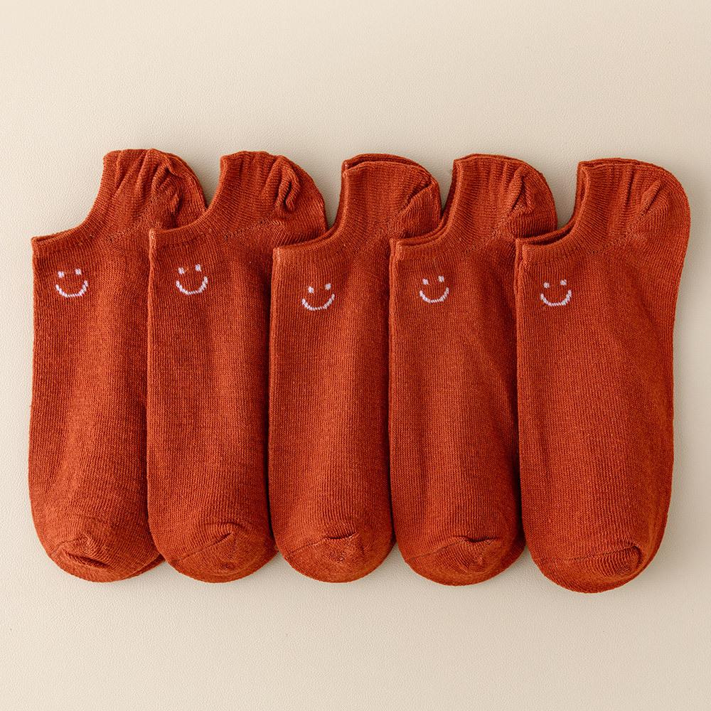 5  Pairs Large Size Smile Short Tube Socks Women's Sports Socks Spring and Summer Breathable Rainbow Color Men's and Women's Boat Socks