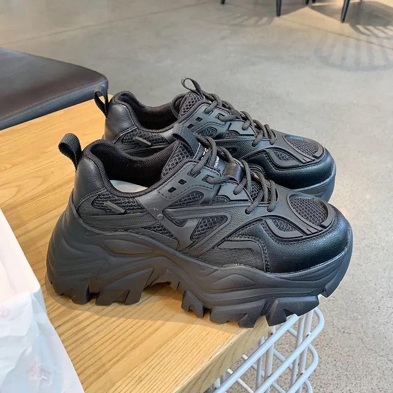 Fried Street Platform Daddy Shoes Breathable Mesh 22 Spring and Autumn New Black Casual Sneakers ins Tide