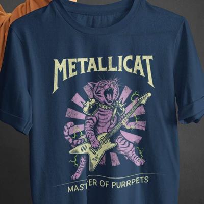 Metallicat Shirt Funny Cat T-Shirt, Guitar Cat Graphic (Unisex S-5XL, 100% Cotton, Heavy Metal Fan Gift)