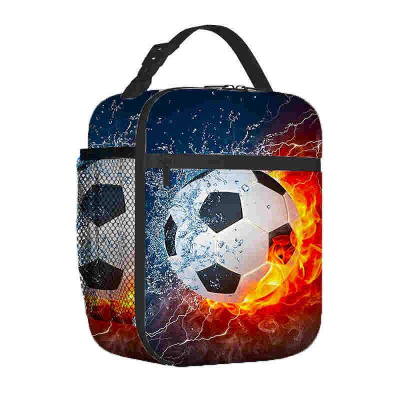 Kids Insulated Lunch Bag With Full-Print Football Design Portable Cooler School Daycare Outdoor Activities