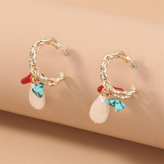 

Women Personalized C-shaped Metal Natural Stone Faux Pearl Earrings Jewelry Gift