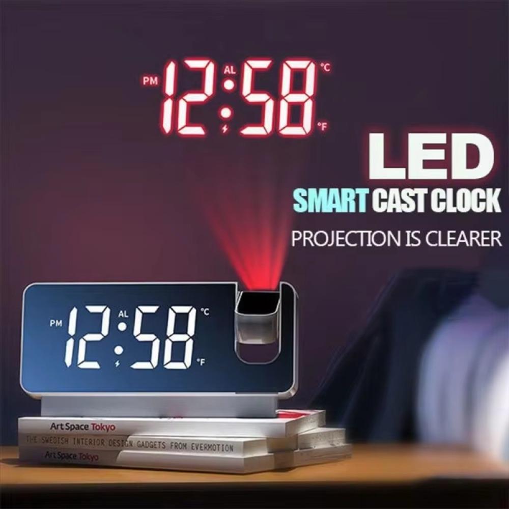 8 inch Projection Alarm Clocks Large Screen Projection Time LED Digital Alarm Clock USB Plug-in 180° Rotatable