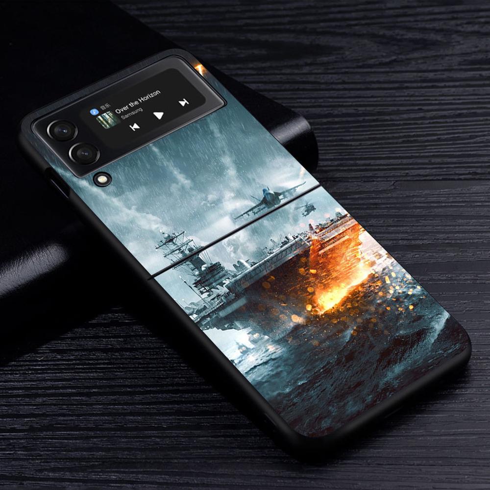 Kryt na mobilní telefon Tanks Fighter Warship pro Samsung Galaxy Z Flip4 Flip3 5G Černý Coque Z Flip 4 3 Tvrdý PC Luxusní Kryt Zflip3