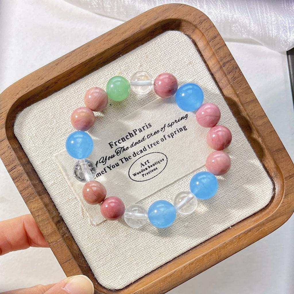 10-12Mm Blue Quartz Rock Natural White Crystal Mahogany Grain Design Bracelet Bracelet