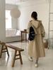 Korean Vintage Fashion Overcoat Loose Fit Single Breasted Long Coat with Detachable Hood Autumn Winter Women Outerwear Retro Long Sleeve New