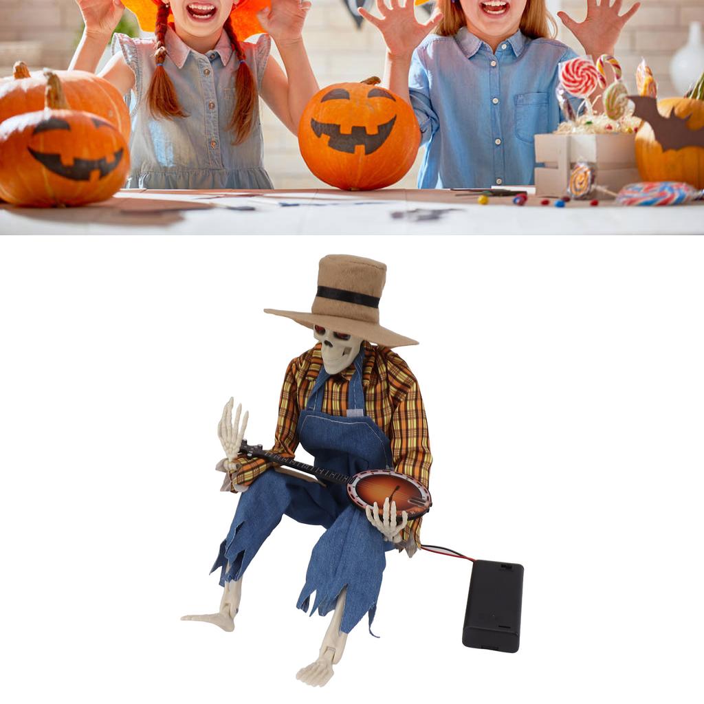 Halloween Cowboy Skull Statue Luminous Eyeball Simulation Halloween Cowboy Skeletons Ornaments for Desktop Decoration