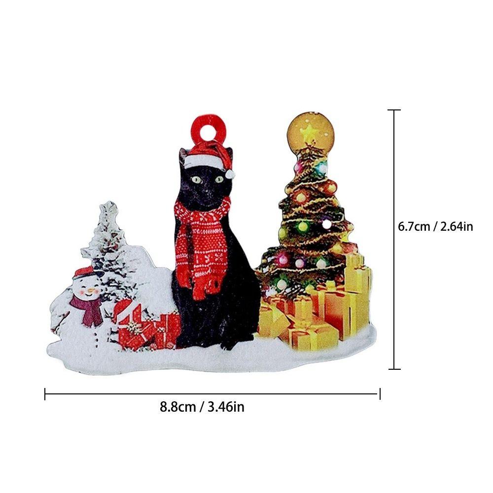 Wooden Cat Christmas Tree Pendant Snowman and Cat Christmas Decoration  Christmas Party