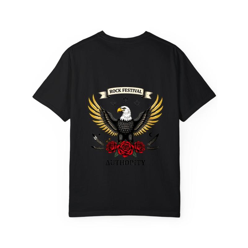 Crew Neck T Shirt White Eagle and Roses Rock Festival Authority Print Unisex Casual Wear for Music Events and Daily Outfits
