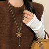 Korean Style Colorful Plush Flower Pendant Necklaces for Women Girls Casual Trendy Pull-Out Long Sweater Necklaces Jewelry Gifts