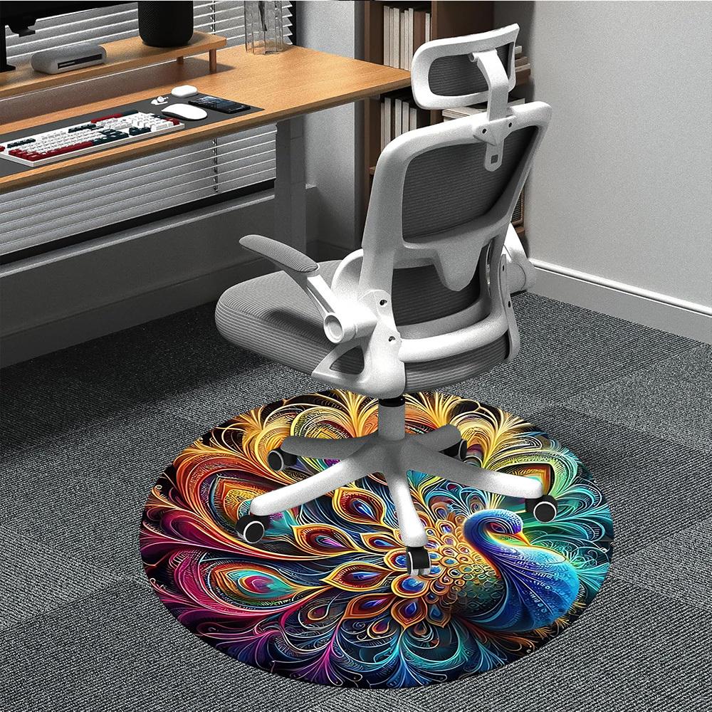 1pc Peacock Feather Mandala Office Round Area Rug, Under Office Chairs Bedroom Living Room Home Decor, Room Deco