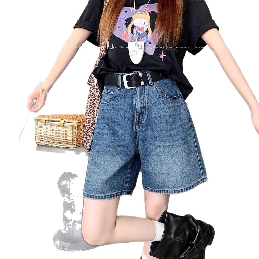 Retro Blue Korean-Style Wide-Leg Denim Shorts for Women - Comfortable and Slimming Five-Point Design with Loose Fit