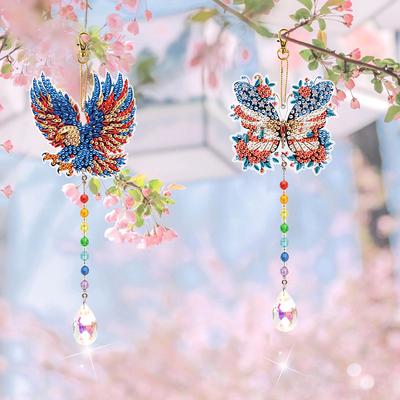 2Pcs 5D DIY Diamond Painting Sun Catcher Rhinestone Wind Chime for Adults DIY Summer Home Garden Hanging Ornament