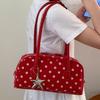 Korean Style Polka Dot Handbag Retro Bowling Bag Large Capacity Shoulder Bag Casual And Simple Underarm Bag With Star Charm