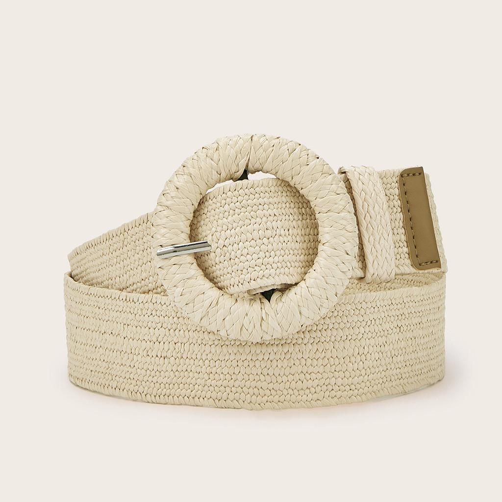 Minimally Circular Designed Buckle Decoration Women Casual Woven Belt Waist