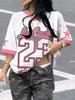 Women's Los Angeles NO.21 Print V-Neck Short Sleeve T-Shirt Summer Graphic Tee Hole Mesh Jerseys Plus Size Sport T-Shirt