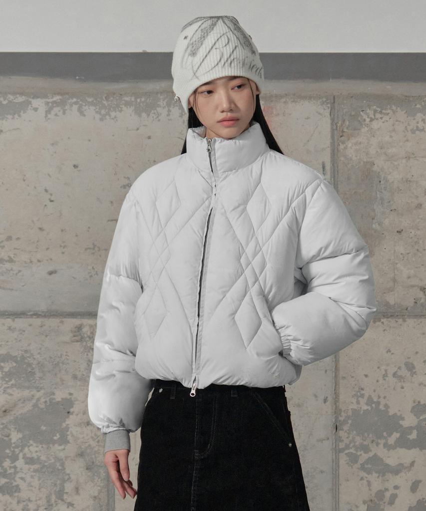 SECONDMONO W. Argyle Check Quilted Crop Padded Jumper [Ivory]_Sewjp001Ivory