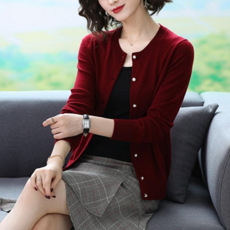 

Весна Осень Женские Кардиганы С Длинными Рукавами Куртка Свободный Корейский Трикотажный Свитер Однотонные Кардиганы С Круглым Вырезом One size бордовый