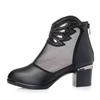 Women's 2025 Summer Heeled Sandal Boots - Mid Block Heel Mesh Ankle Booties Fashion Breathable Mom Shoes